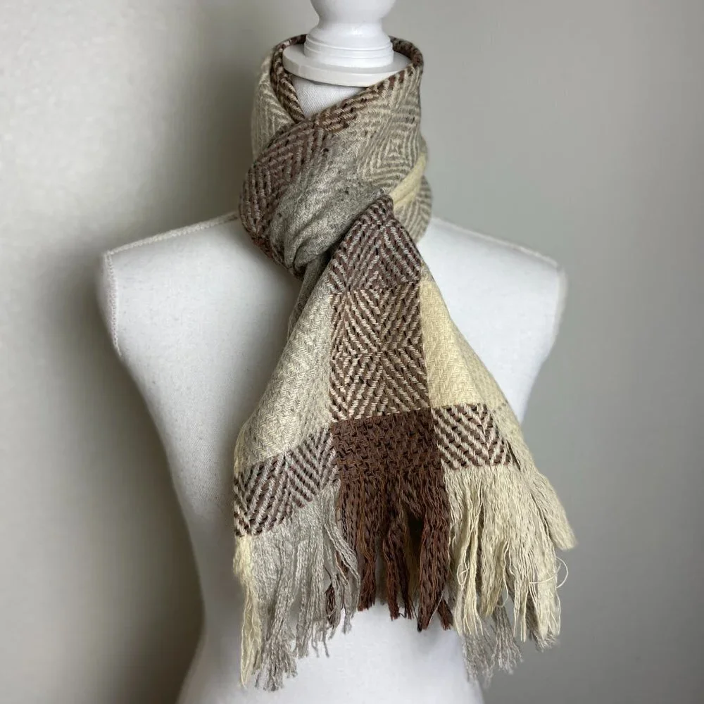 Vintage Lindsay Scott Wool Scarf Plaid Fringe